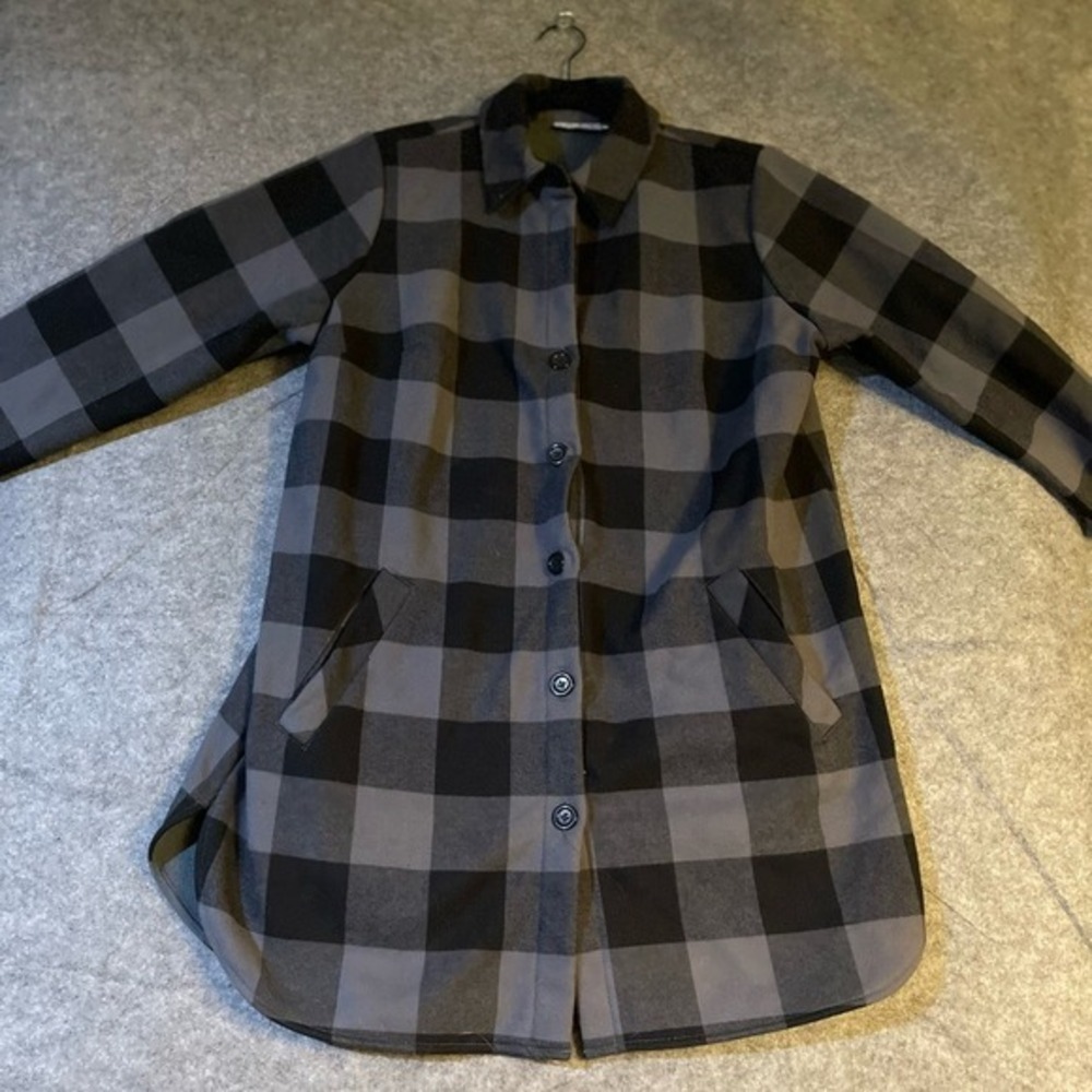 Joan Rivers Buffalo Check Fleece Lined Plaid Shacket Jacket Gray Black Size L